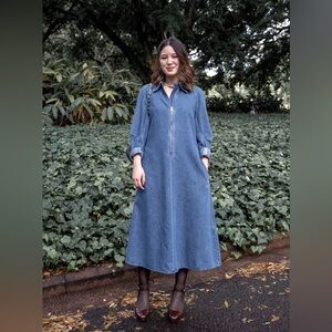 COS Half-Zip Denim Midi Dress 6